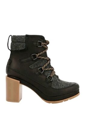 NEW SOREL Blake Black & Grey Lace-Up Leather & Felt Hiking Boot